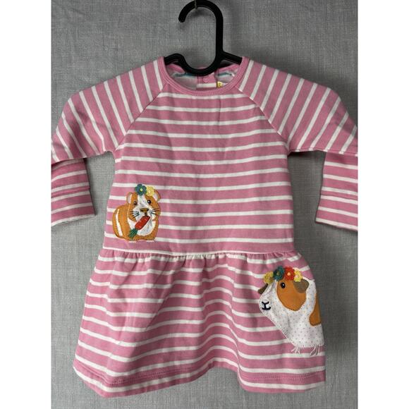 Baby Boden Pink Stripe Guinea Pig Appliqué Sweatshirt Dress 6-9M Long Sleeve - Picture 2 of 6